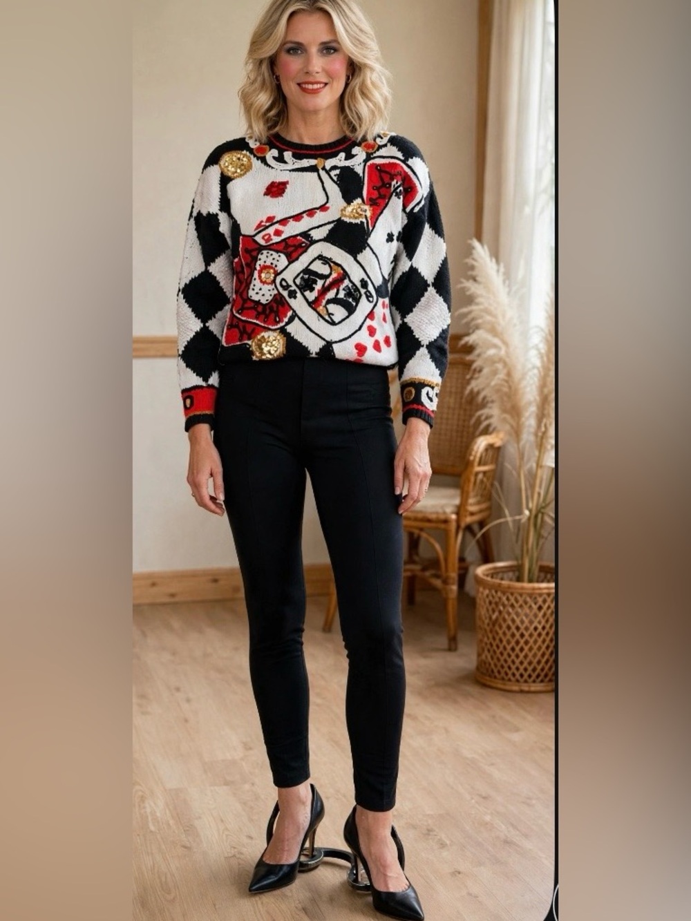The Limited Queen of hearts sweater Size S EUC hand knitted, Vintage